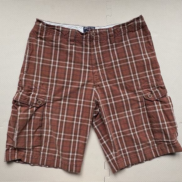 American Eagle Outfitters Other - American Eagle AE Plaid Shorts Cargo Shorts Mens 34 Red Brown Checkered Y2K